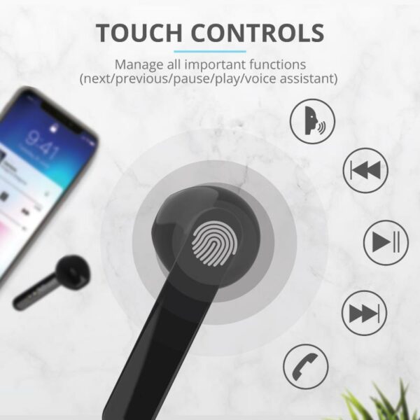AURICULARES TRUST PRIMO TOUCH EARPHONES BLUETOOTH WIRELESS BLACK - Imagen 6