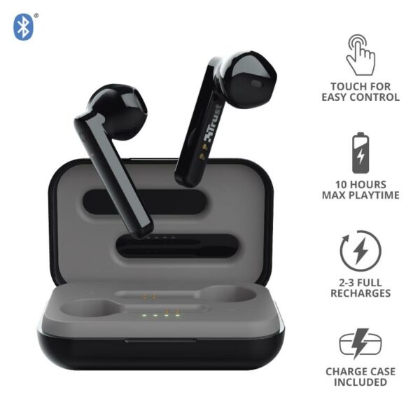 AURICULARES TRUST PRIMO TOUCH EARPHONES BLUETOOTH WIRELESS BLACK - Imagen 8