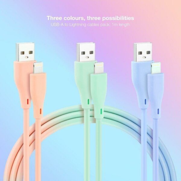 CABLE LIGHTNING A USB 2.0 NANOCABLE A/M 1M 3UD BLUE PINK GREEN LISO - Imagen 2
