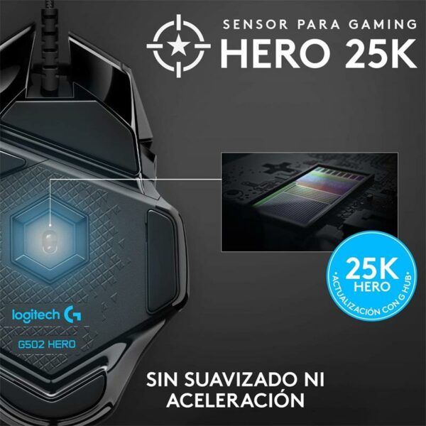 RATON LOGITECH G502 HERO OPTICO USB GAMING BLACK - Imagen 2