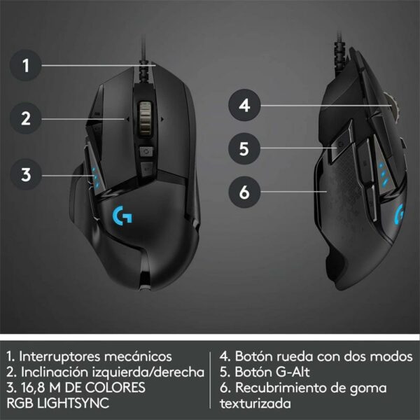 RATON LOGITECH G502 HERO OPTICO USB GAMING BLACK - Imagen 5