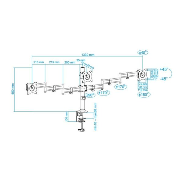 SOPORTE DE MESA TV/MONITOR TOOQ 13-27 8KG 2 BRAZOS PARA 3 PANTALLAS - Imagen 8